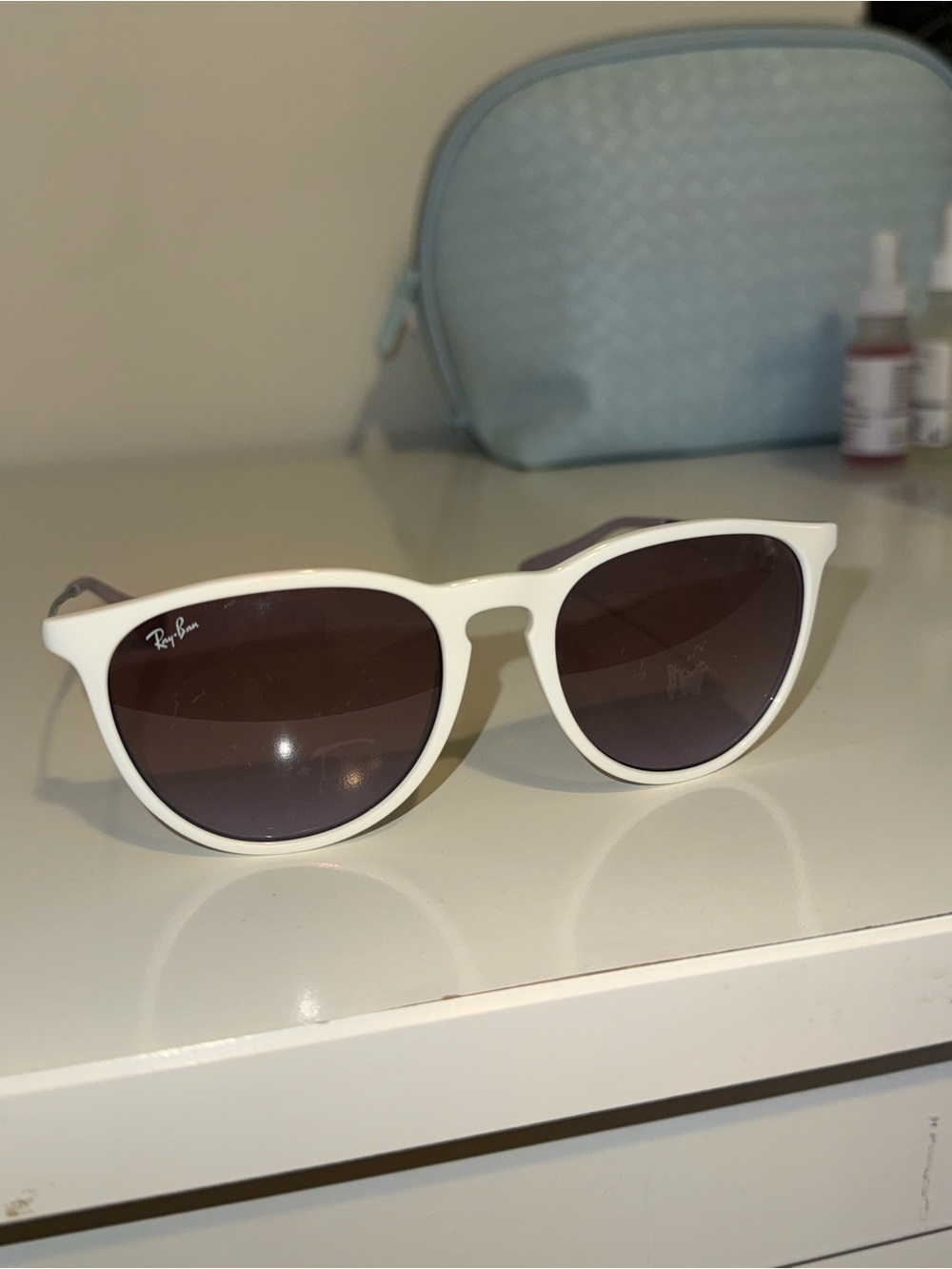 Ray-Ban Erika White Frame Sunglasses with Purple Lenses and Black Case - Picture 8 of 8
